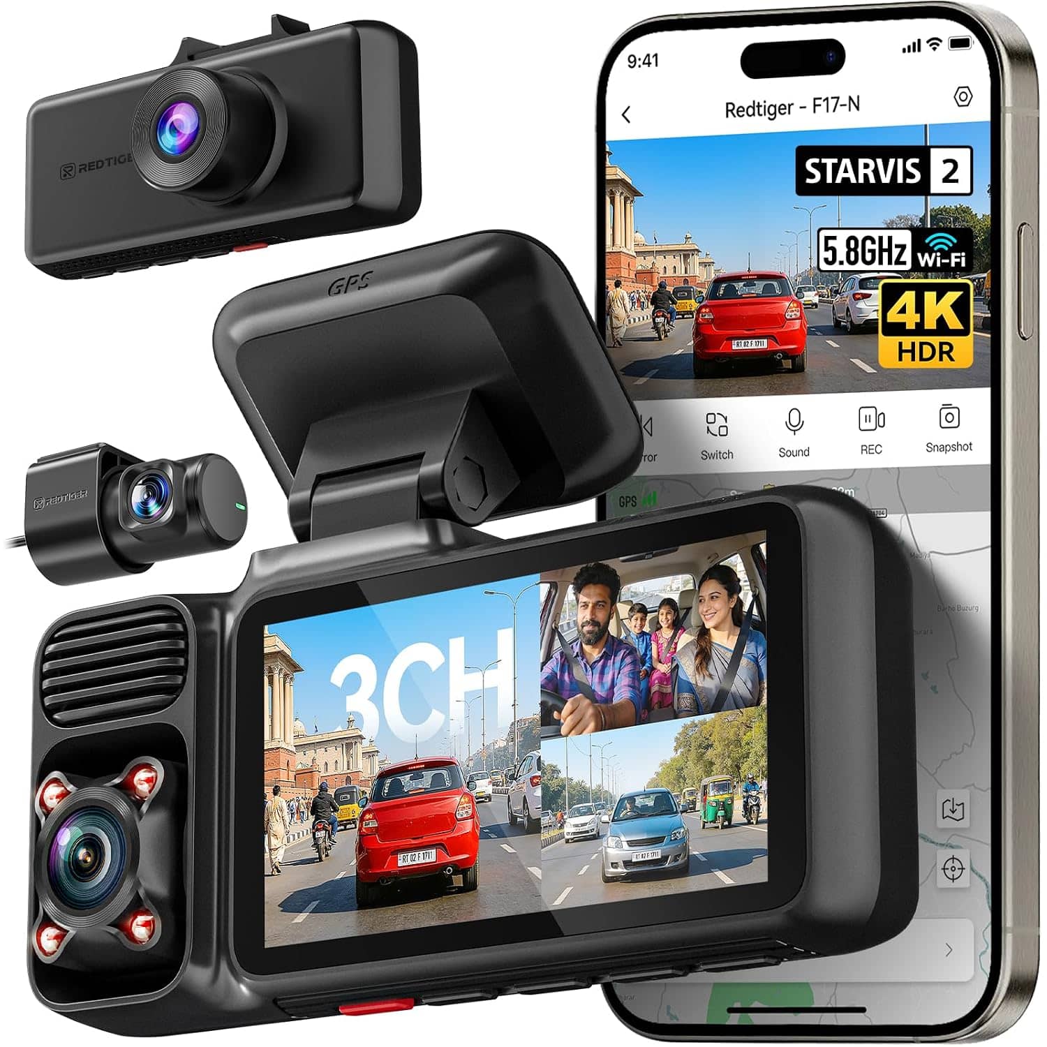 REDTIGER F17 2026 Edition 4K 3 Channel Dash Cam product image